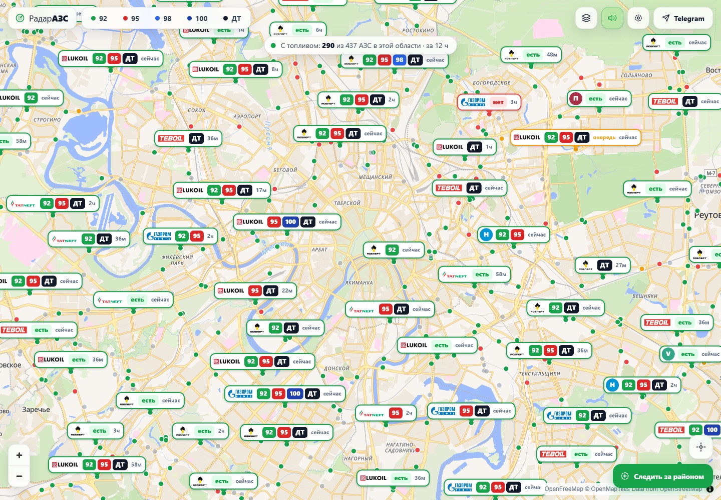РадарАЗС — интерфейс проекта
